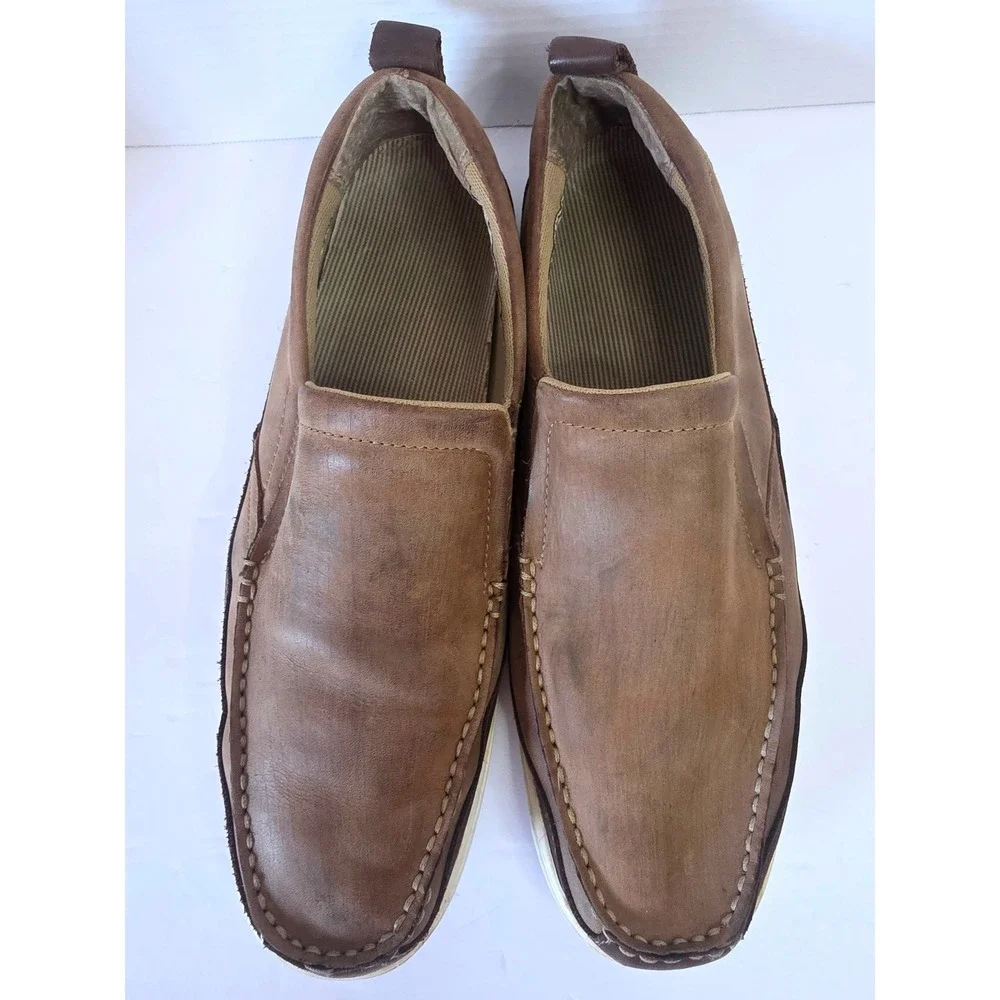 Margaritaville 'Cabana' Brown Leather Slip On Moc Toe Loafers Casual SZ 13